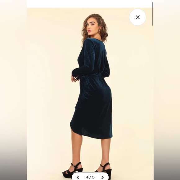 Dark Teal Velvet Wrap Dress - Picture 4 of 8